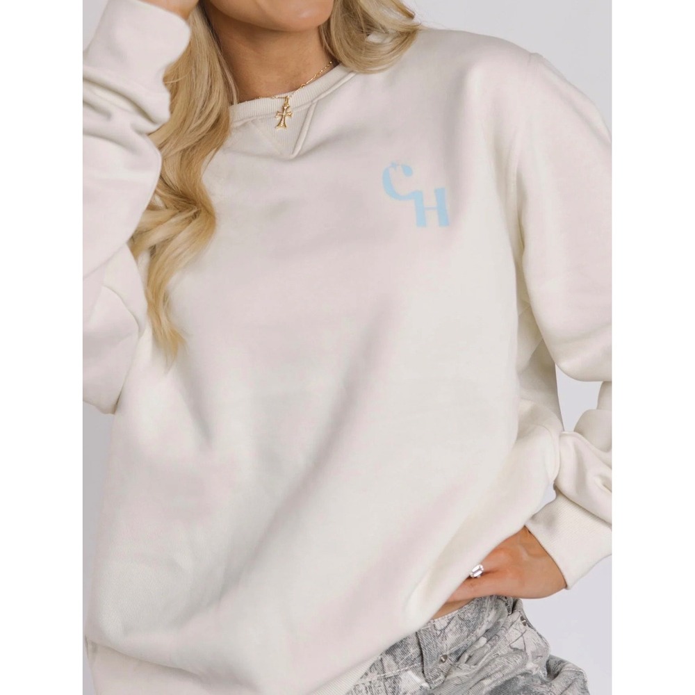 Chloe Holladay Doing The Most‎ Cream Bow Puff Print Crewneck Sweatshirt L Merch